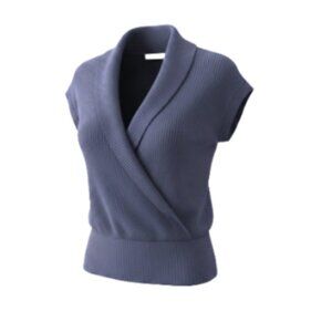 Faconnable Women’s Navy Crossover Sweater Vest Cap Sleeve Pullover Size S